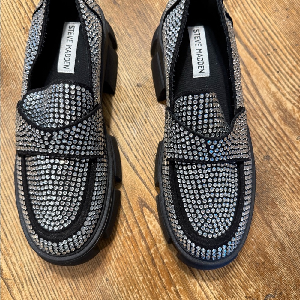 Steve Madden Black Women's Loafers with Rhinestones